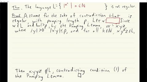 Thumbnail for entry ECS 120 5b:7 pumping lemma proof that 1n2 is not regular