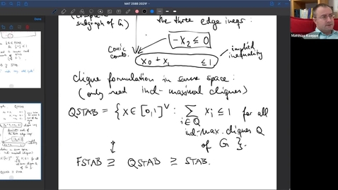 Thumbnail for 2021-10-11: Stable set: Integer programming formulations, polyhedral combinatorics