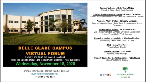 Thumbnail for Belle Glade Campus Virtual Forum - 11.18.20