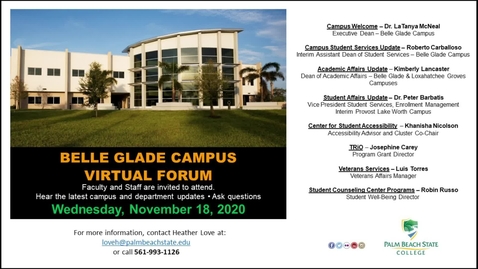 Thumbnail for entry Belle Glade Campus Virtual Forum - 11.18.20