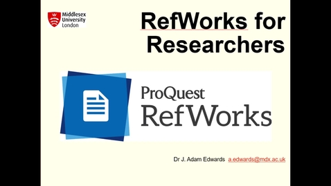 Thumbnail for entry RefWorks for Researchers - January 20th 2021