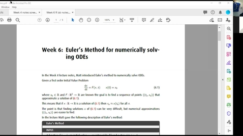 Thumbnail for MSO2140 Week 6 R Lab: Euler's Method