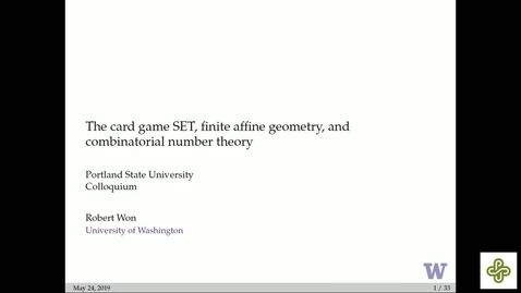 Thumbnail for entry 5/24/2019, Robert Won, University of Washington The card game SET, finite affine geometry, and combinatorial number theory