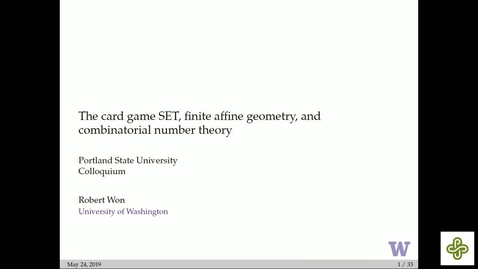 Thumbnail for 5/24/2019, Robert Won, University of Washington The card game SET, finite affine geometry, and combinatorial number theory