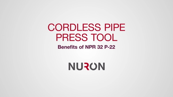 Promotional showcase video of the cordless pipe press NPR 32 P-22 highlighting all of its benefits of the tool and displaying application on different pipe systems.