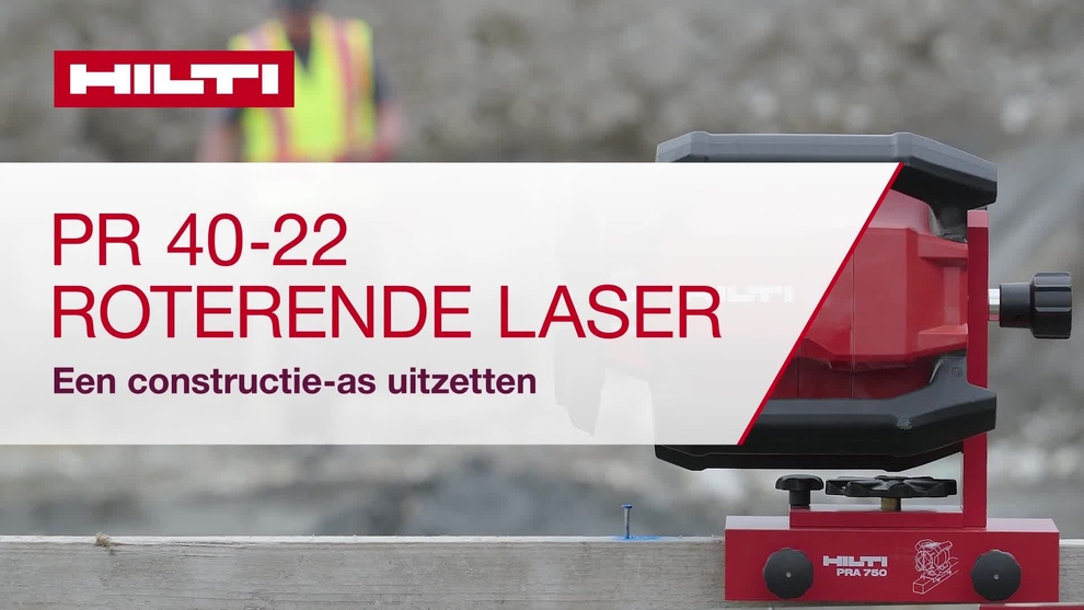 Instructievideo waarin de PR 40-22 roterende laser te zien is die een gebouwas uitlijnt.