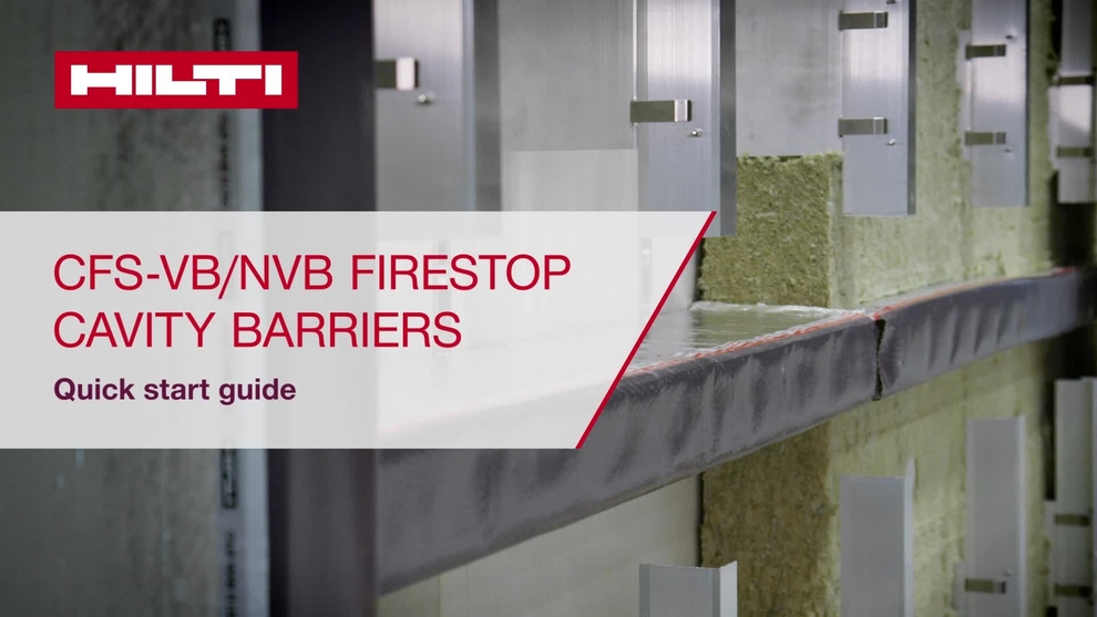 Quick start guide video on Hilti's new cavity barriers CFS-VB/NVB for rainscreen cladding, highlighting faster and higher quality installation with the new push-to-fit bracket system