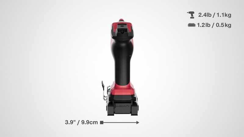 Animación 3D de la atornilladora de tabique seco a batería SD 5000-22 que muestra las medidas y el peso de la herramienta.