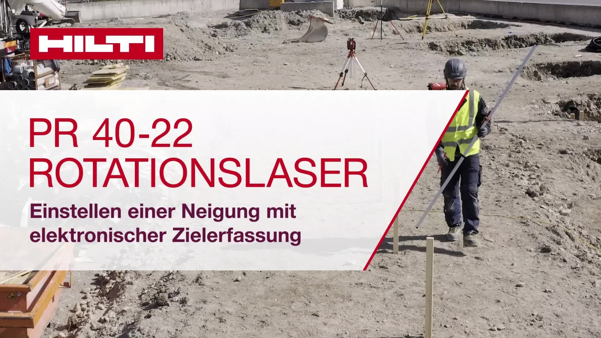 Anleitungsvideo, das zeigt, wie man mit dem Rotationslaser PR 40-22 eine digitale Neigung mit elektronischer Zielerfassung richtig einstellt.