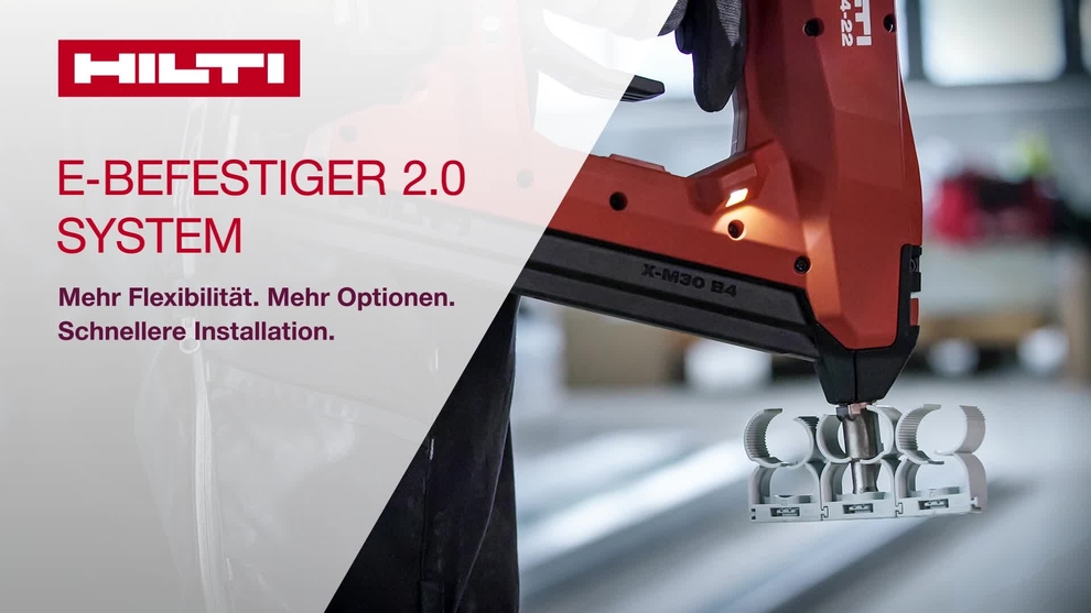 Werbevideo, das die Vorteile und Merkmale elektrischer Befestigungslösungen hervorhebt. Diese Materialien zeigen die Kompatibilität mit einer Vielzahl von Fixbriden/Rohrschellen und Clips auf Untergrundmaterialien. 