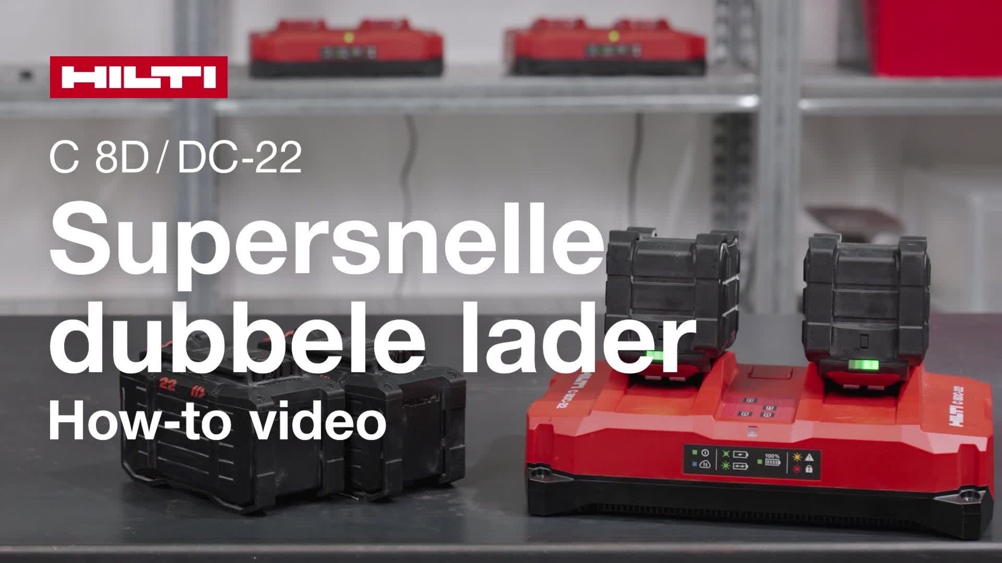 Instructievideo over het correcte gebruik van de C 8DC-22-dubbele lader. Zonder rode-licht-scène.