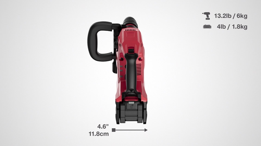 3D animation of the cordless rotary hammer TE 500-22 showing measurements and weight of the tool. 