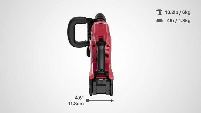 3D animation of the cordless rotary hammer TE 500-22 showing measurements and weight of the tool.