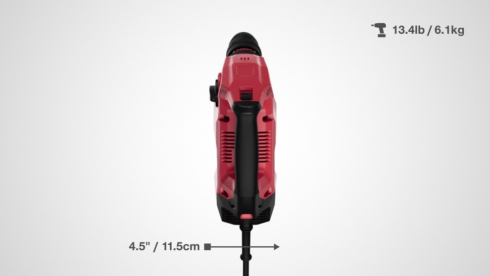 Animation 3D du perforateur filaire TE 50-AVR, montrant les mesures et le poids de l’outil. 