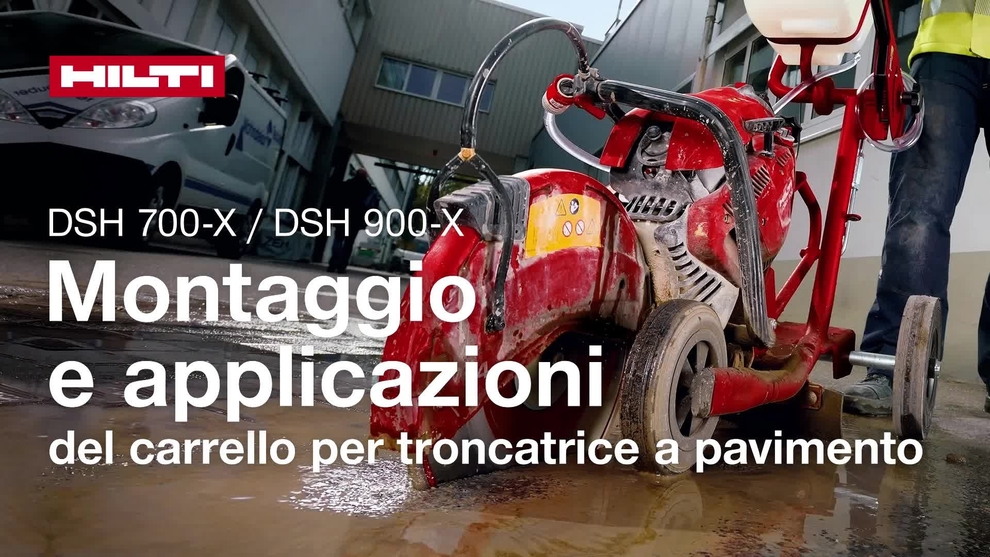 Vidéo explicative du montage de la découpeuse thermique sur un chariot de scie à sol et l'utilisation de la DSH 700-X / 900-X (G4).