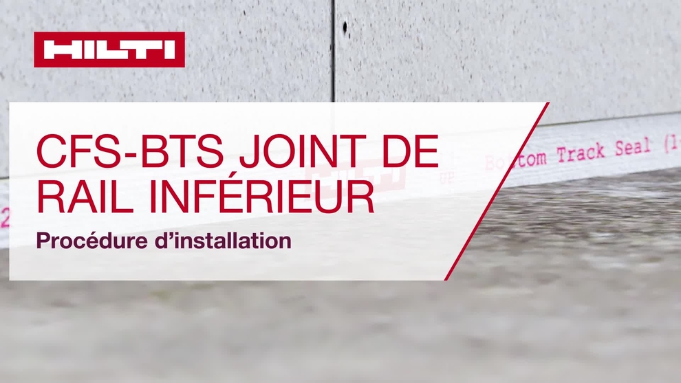 3D animated How-To video for Hilti CFS-BTS Bottom Track Seal preformed firestop. Produced by W1, October 2022. FRCA. French Canadian.