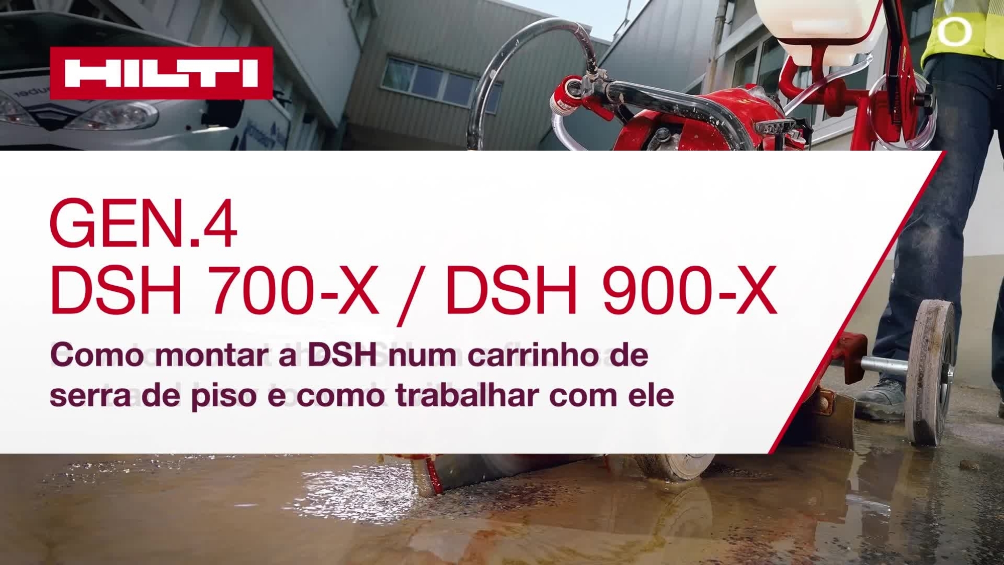 Vídeo instrutivo que mostra como montar a serra a gasolina num trem de serra de pavimento e como trabalhar com as DSH 700-X / 900-X (G4).