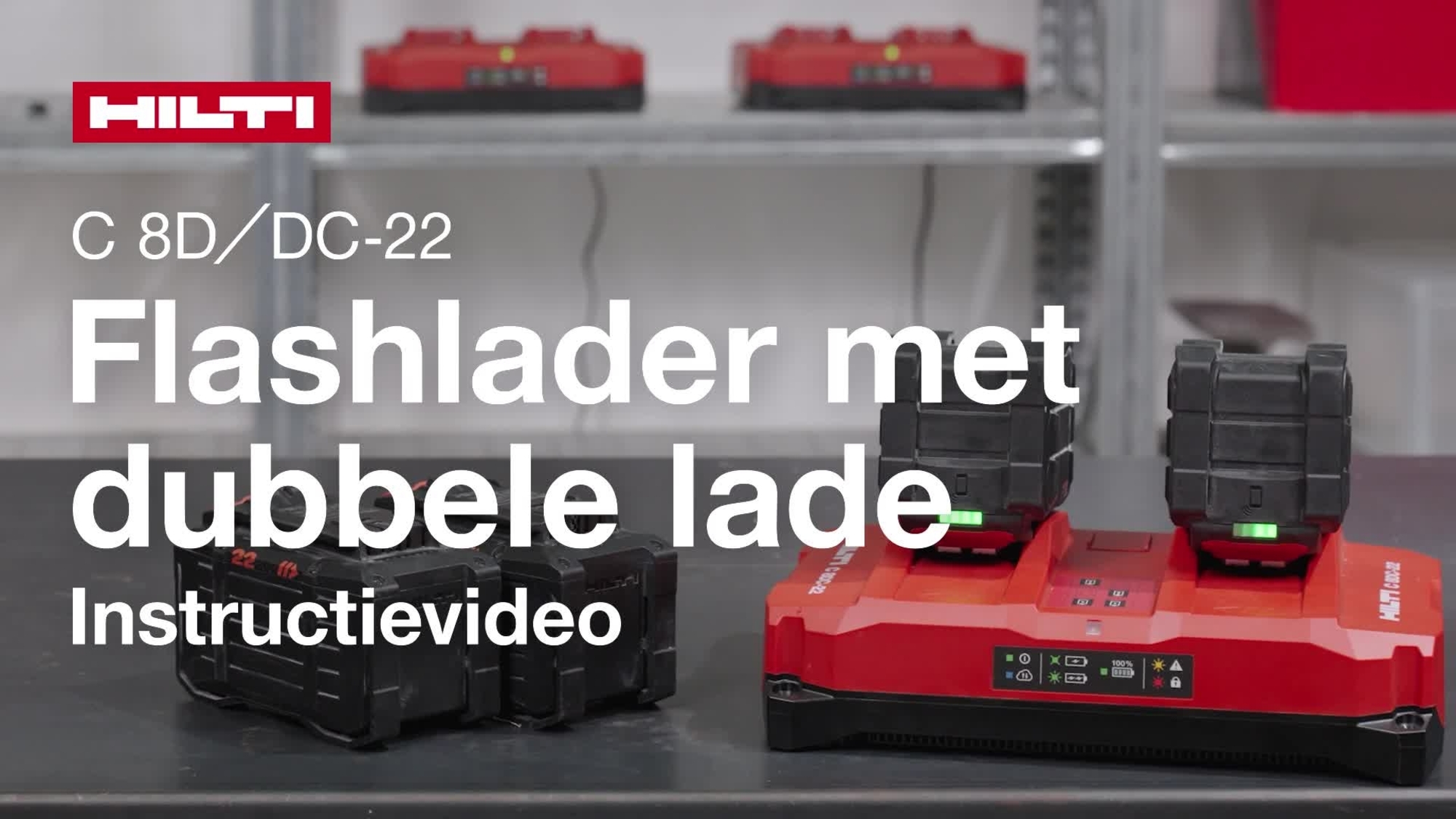 Vidéo didactique sur l’utilisation correcte du chargeur double C 8DC-22. Sans scène avec lumière rouge.