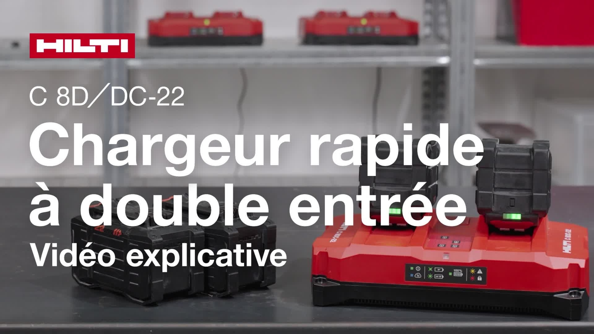 Vidéo didactique sur l’utilisation correcte du chargeur double C 8DC-22. Sans scène avec lumière rouge.