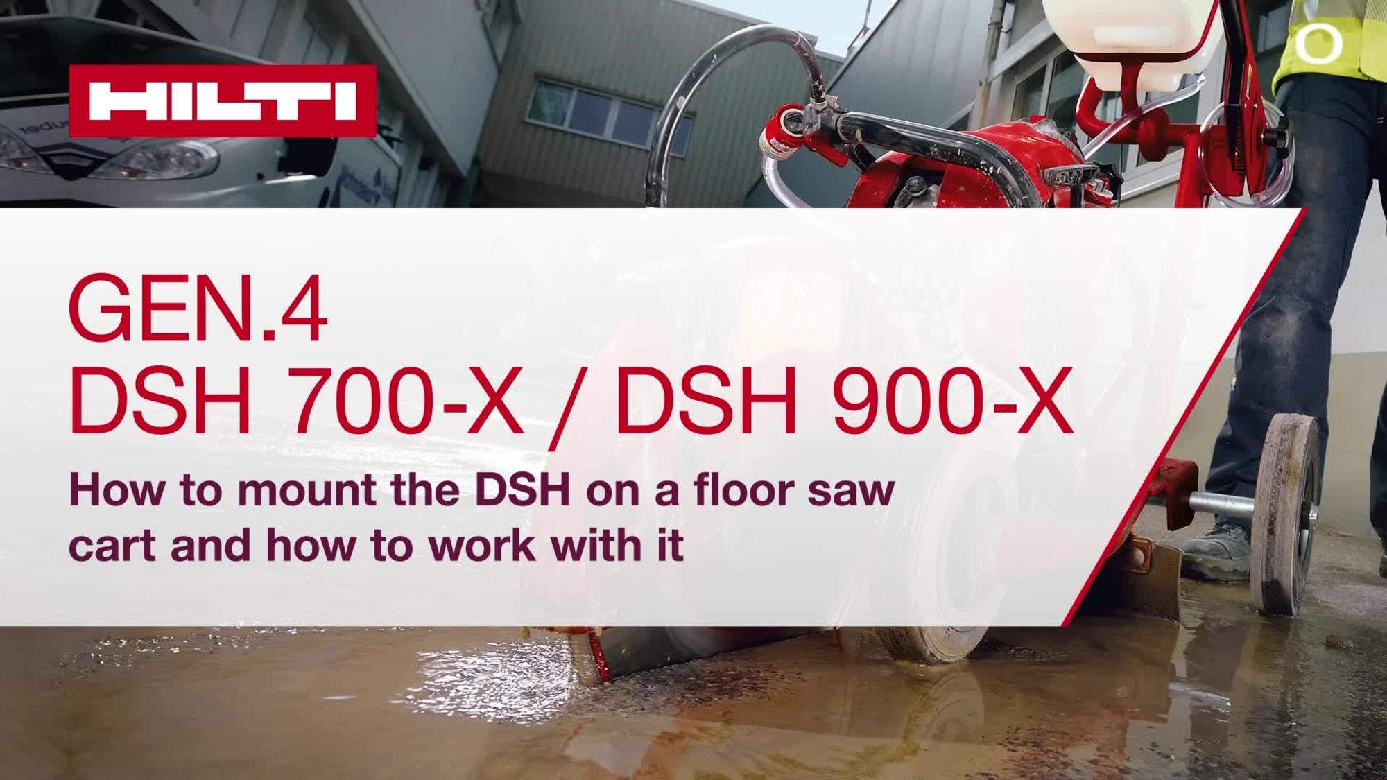 Instructional video showing how to mount the gas saw on a floor saw trolley and work with the DSH 700-X / 900-X (G4).