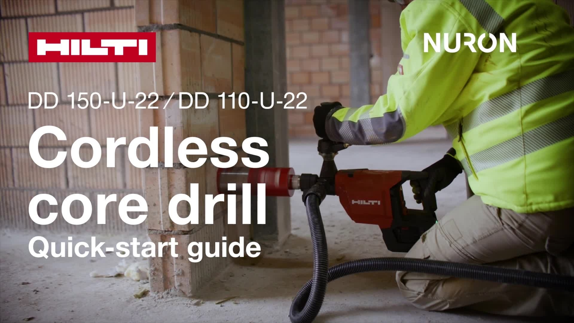 Instructional video on how to use the cordless core drill DD 150-U-22 and DD 110-U-22.