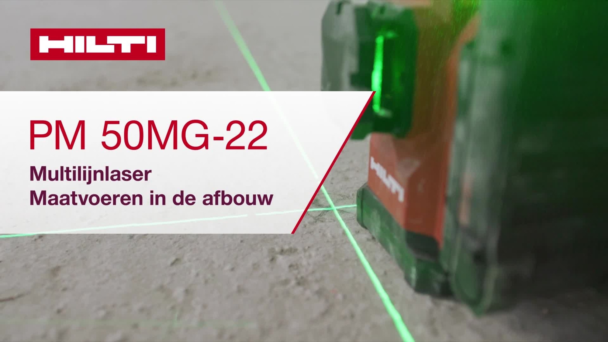 Instructievideo over het gebruik van de PM 50MG-22 multi-lijnlaser voor de applicatie van een gipsplaat-lay-out. Deze video presenteert een snelstartgids Dit is de versie voor W1 en ROW