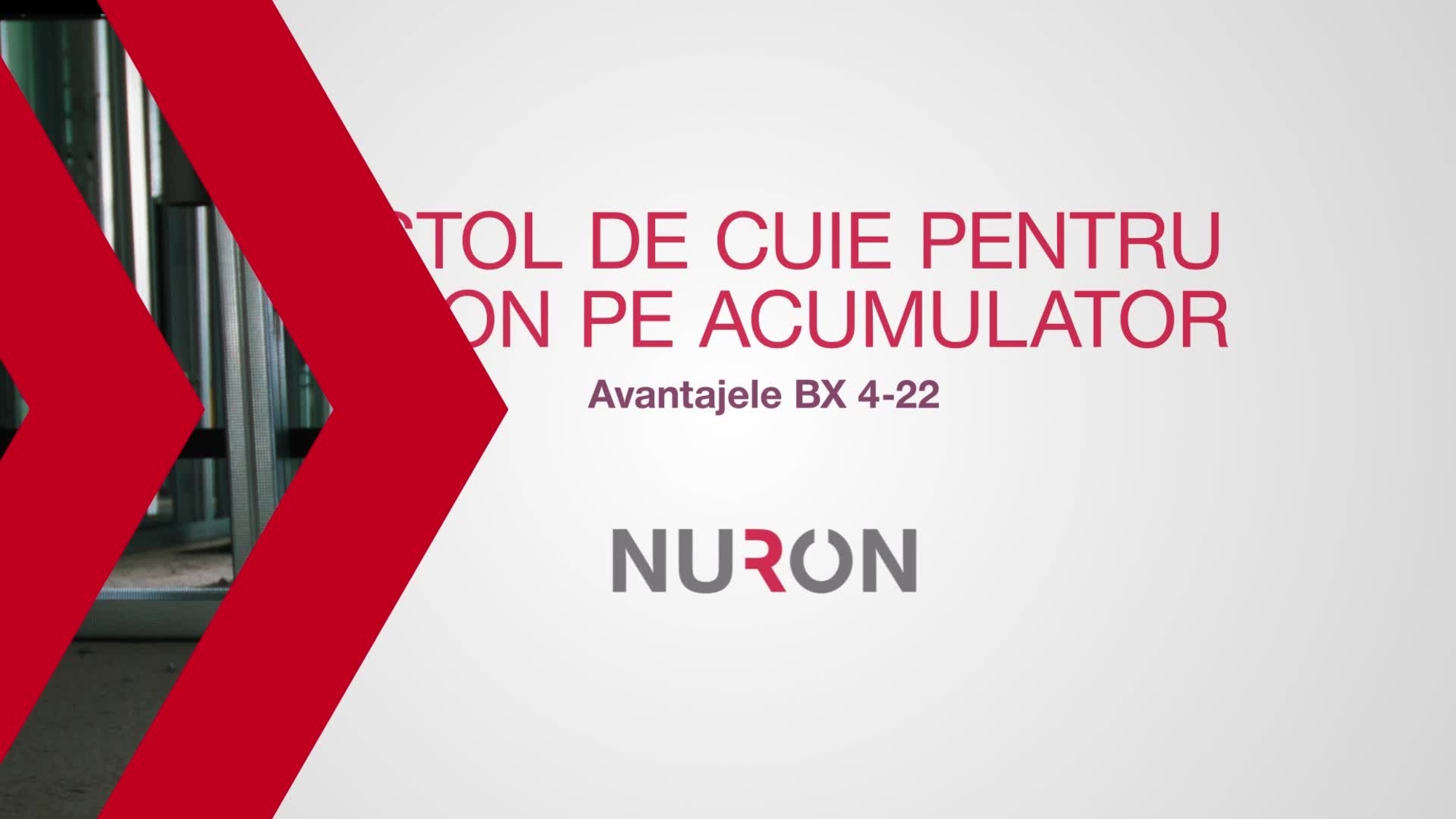 Videoclip promoțional care prezintă caracteristicile și beneficiile noului pistol de implantat cuie BX 4-22 pe acumulator. Acest material are un final Hilti standard pentru HOL.