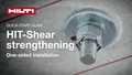 Instructional video showing the one sided installation using hollow drill bit hammer drilling for the application of HIT-Shear strengthening.