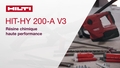 HIT HY 200-A-V3 chemical anchor promotional video for use on Hilti Online. This video shows the features and benefits of this product as well as it&#39;s link to Hilti&#39;s SafeSet offering.