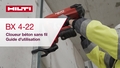 Vidéo didactique sur l’utilisation du cloueur pour béton sans fil BX 4-22. Cette vidéo présente un guide de démarrage rapide. Il s’agit de la version pour W1 et ROW.