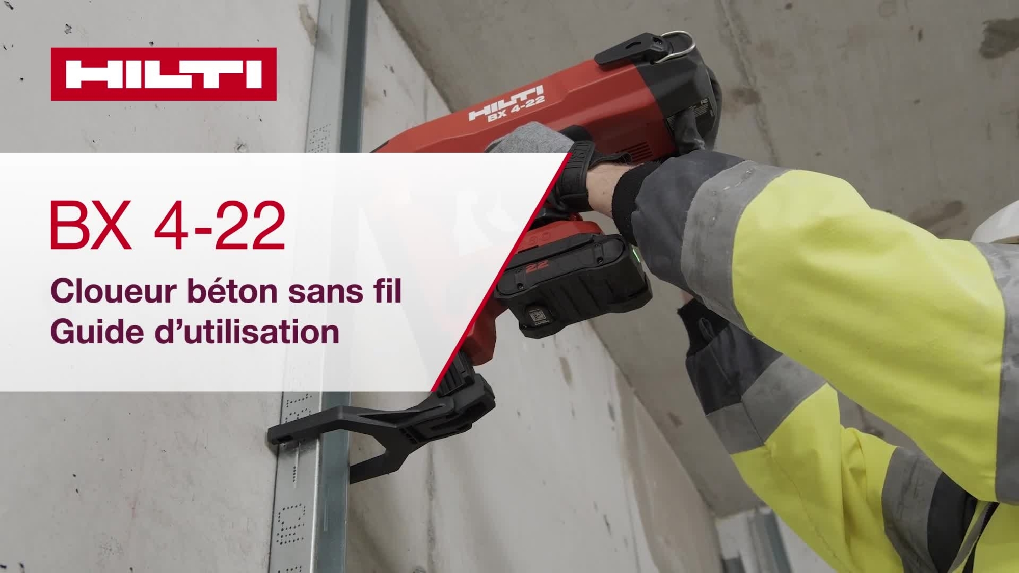 Vidéo didactique sur l’utilisation du cloueur pour béton sans fil BX 4-22. Cette vidéo présente un guide de démarrage rapide. Il s’agit de la version pour W1 et ROW.