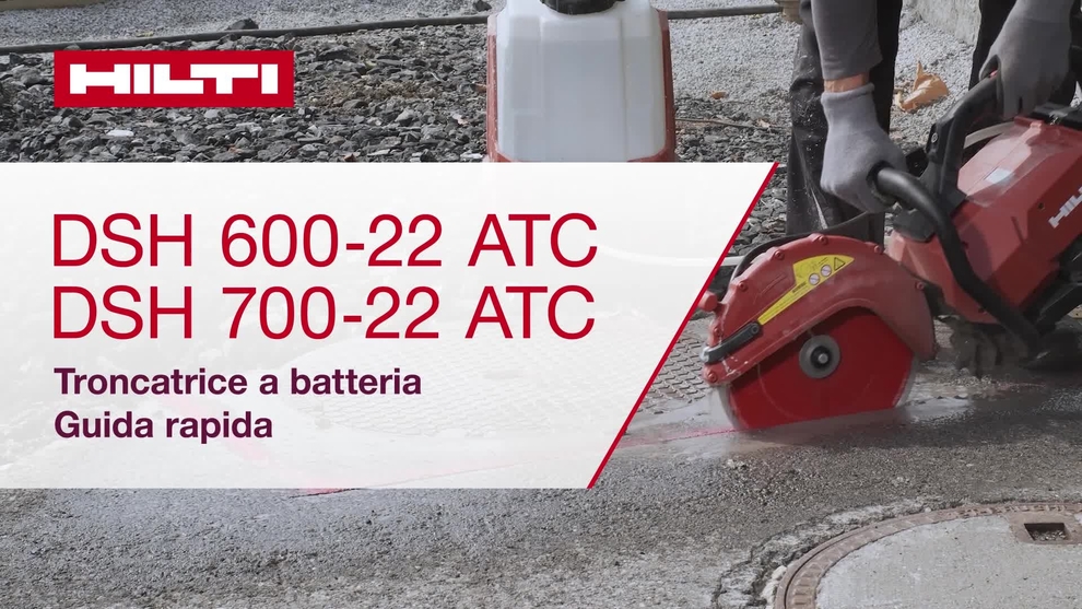 Video didattico che mostra la guida rapida all'uso delle troncatrici a batteria DSH 600-22 ATC e DSH 700-22 ATC Gen.2.