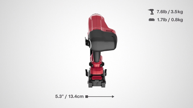 3D animation of the cordless nailer BX 3-ME-22 showing measurements and weight of the tool.