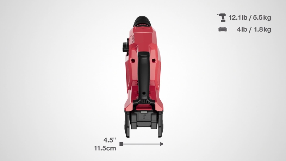 3D animation of the third generation TE 50-22 tool with B22-255 battery showing measurements and weight of the tool. 