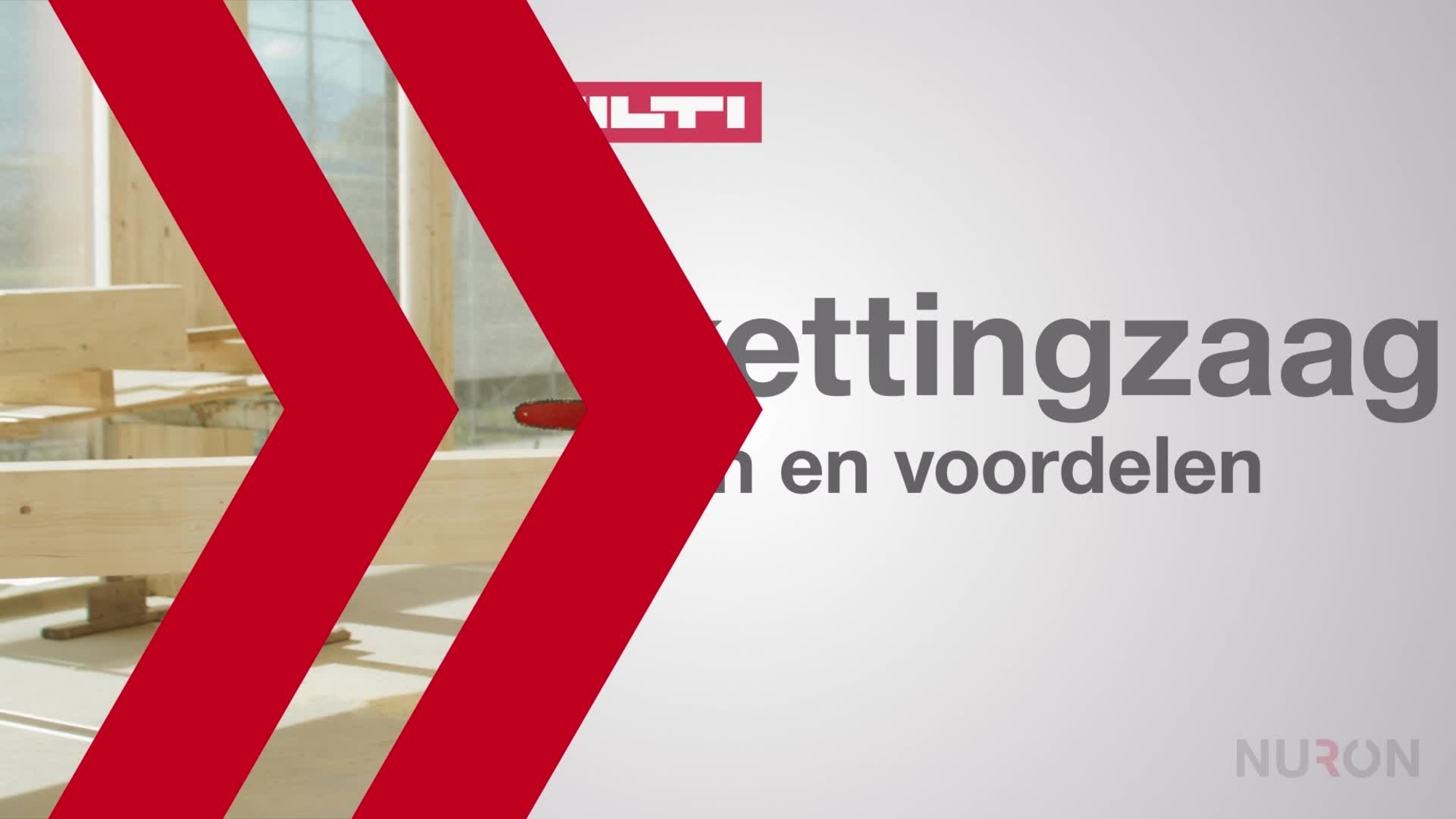 Presentatievideo voor Hilti's SCN 60-22 accu-kettingzaag op het Nuron-accuplatform. De video toont de functies en voordelen van deze zaag.