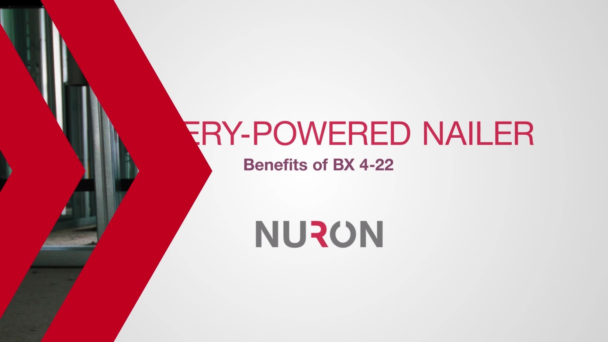 Promotional video showing the features and benefits of the battery-powered nailer, the BX 4-22. This asset is the W1 version using &quot;battery-powered&quot; instead of &quot;cordless&quot; and has a standard Hilti outro for HOL. (16x9, EN) (W1)