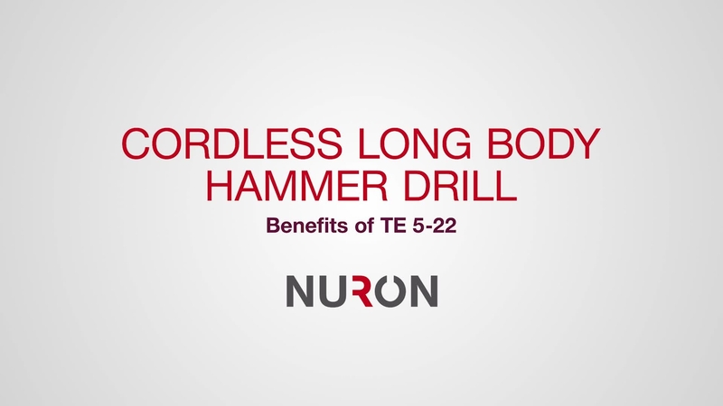 Promotional video showcasing the features and benefits of the new Nuron TE 5-22 Cordless Long Body Rotary Hammer Drill. This video uses imperial measurements. Shot in Houston, TX on 3/9/23.