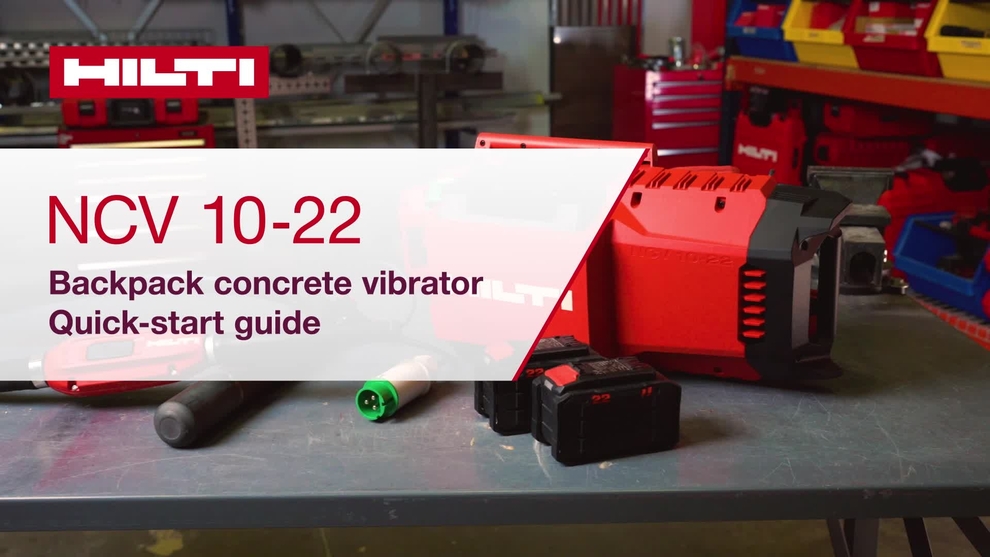 Instructional video and quick guide on how to properly set up the NCV 10-22 cordless concrete vibrator.