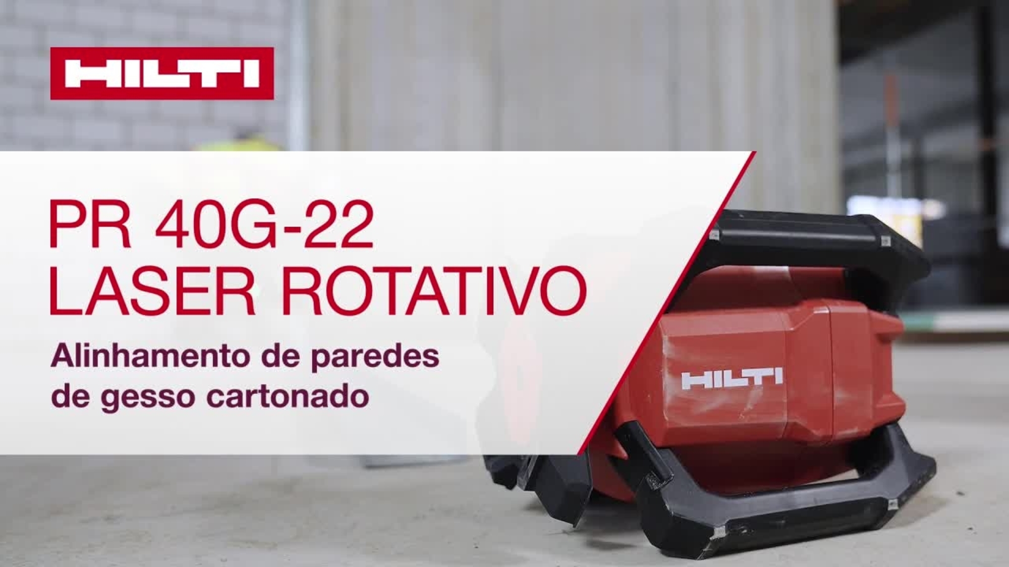 Vídeo instrfutivo que mostra como se deve alinhar uma parede de gesso cartonado com o laser rotativo PR 40G-22.