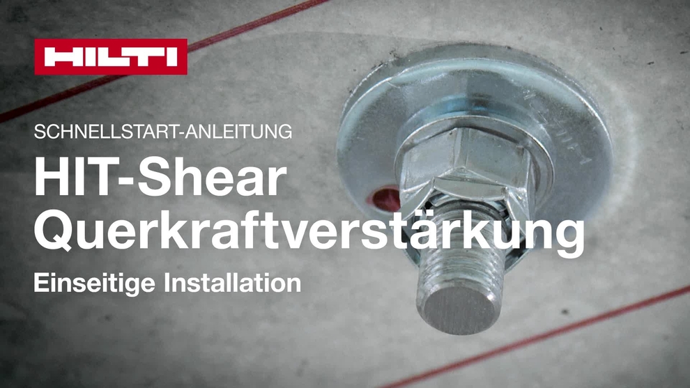 Video didattico che mostra l'installazione su un solo lato utilizzando una punta cava per la perforazione a percussione per l'applicazione del sistema di rinforzo HIT-Shear.