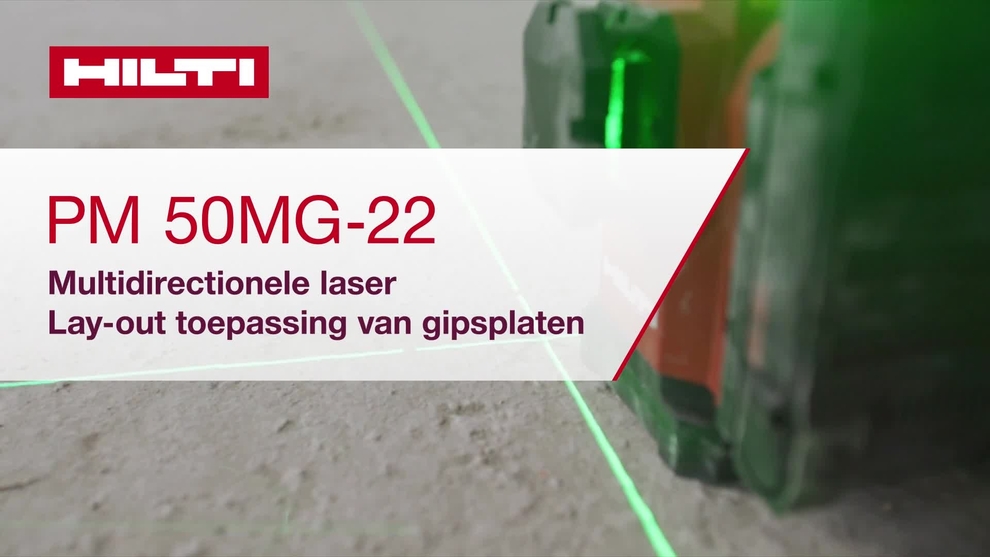 Instructievideo over het gebruiken van multilijnlaser PM 50MG-22 voor toepassing voor de indeling van gipsplaten. Deze video bevat een snelgids. Dit is de versie voor W1 en ROW