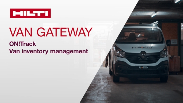 This is a 16x9 promotional video for Hilti's ON!Track Van gateway, an inventory scanner for live, remote van inventory management and vehicle tracking using ON!Track Bluetooth active tags.  