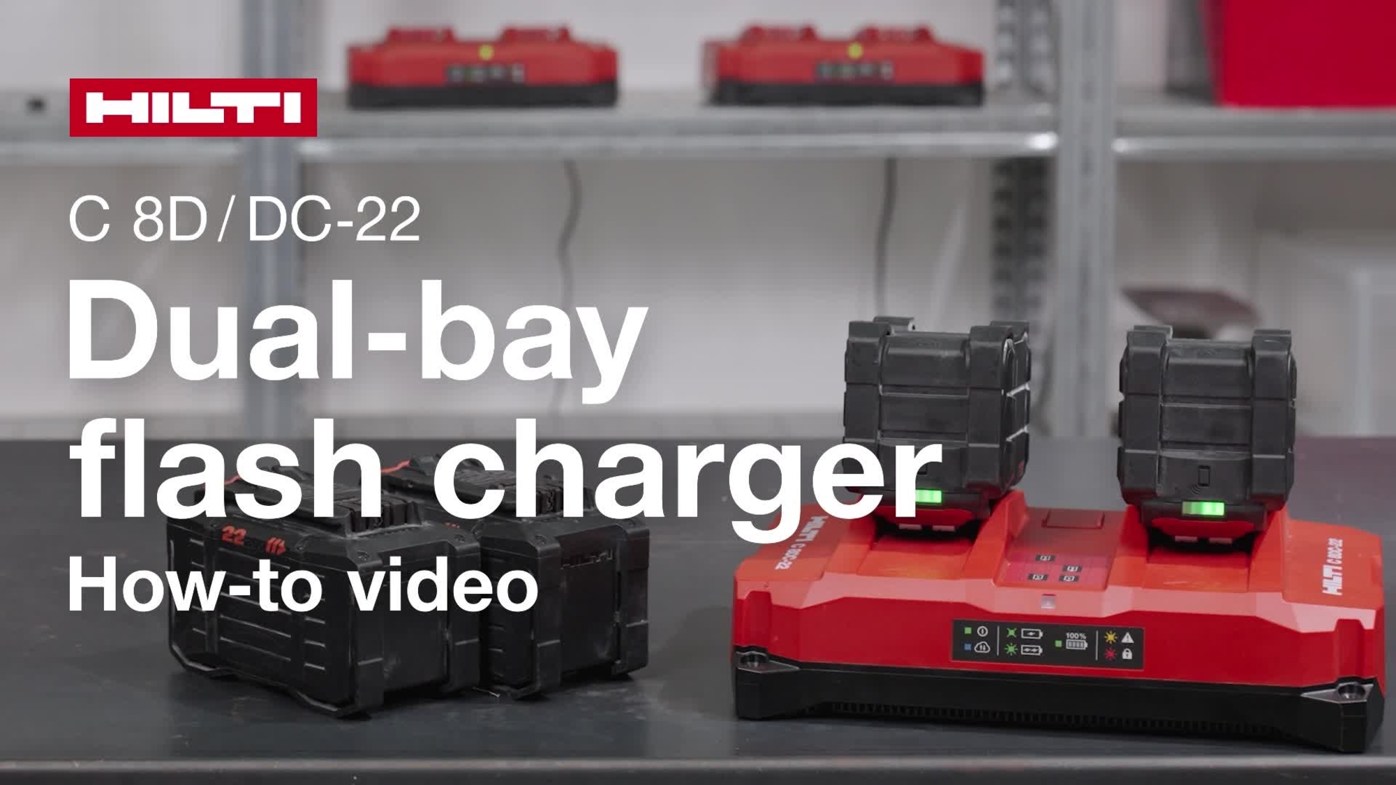 Vidéo didactique sur l’utilisation correcte du chargeur double C 8DC-22. Sans scène avec lumière rouge. Modifiée pour W1.