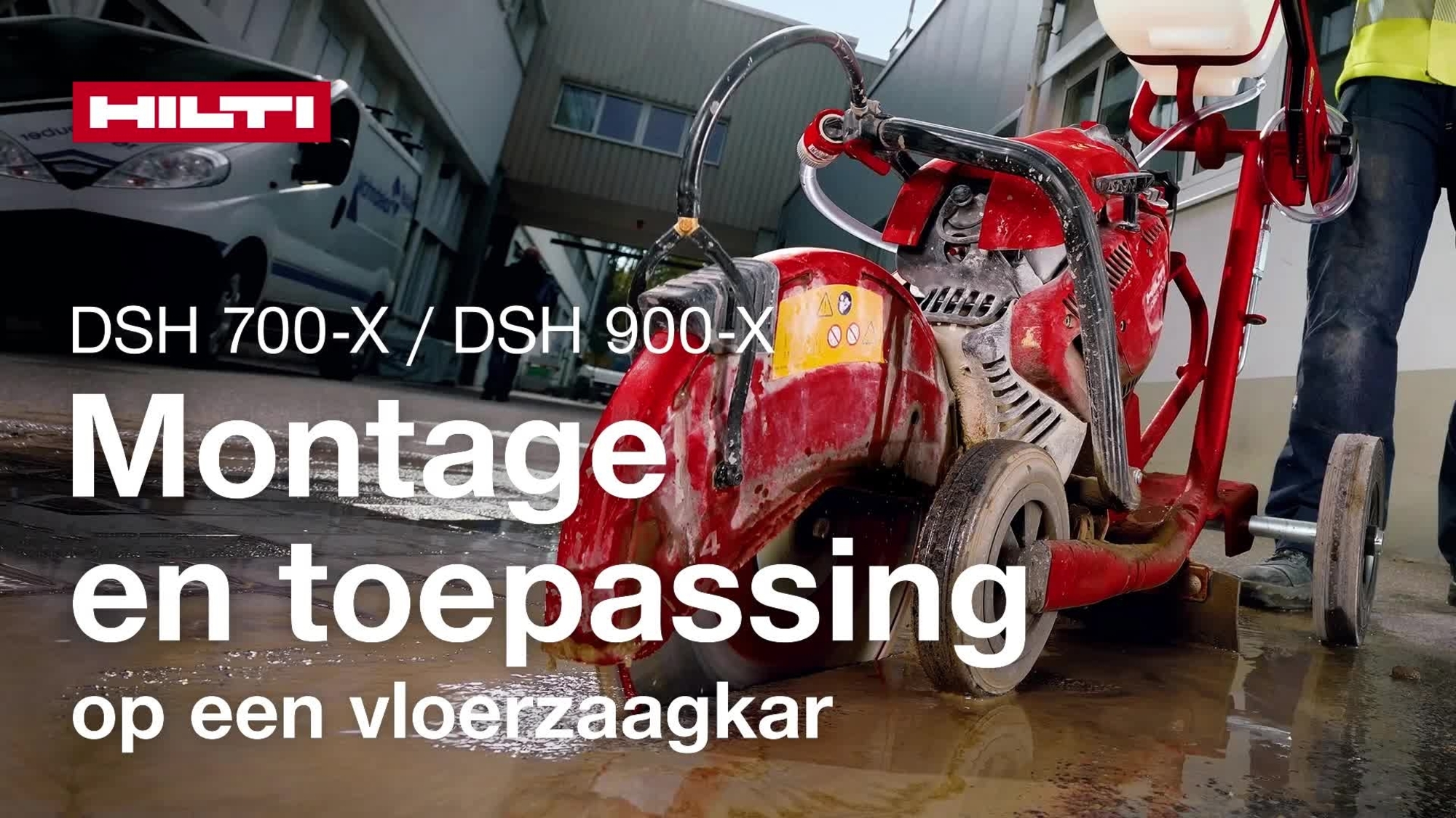 Video over montage benzine doorslijpmachine op vloerzaag-wagen en werken met DSH 700-X / 900-X (G4).
