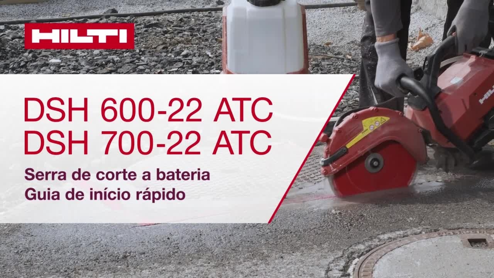 Vídeo instrutivo que mostra o guia de iniciação rápida da 2ª geração das serras de corte rápido a bateria DSH 600-22 ATC e DSH 700-22 ATC.