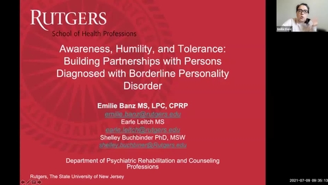 Thumbnail for entry Awareness, Humility, and Tolerance- Building Partnerships with Persons Diagnosed with Borderline Personality Disorder (7/9)