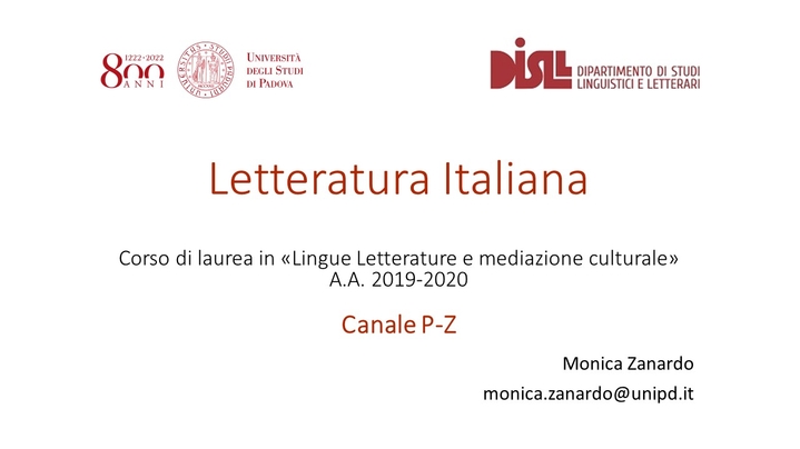 Thumbnail for channel Letteratura italiana 2020
