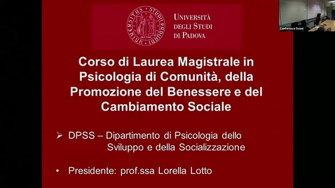 Thumbnail for entry Open Day A.A. 2019/2020 - Corso di Laurea Magistrale in Psicologia di comunità, della promozione del benessere e del cambiamento sociale - a cura della Prof.ssa Lotto 