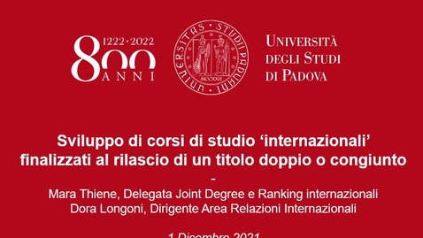 Thumbnail for Sviluppo di corsi di studio internazionali per il rilascio di un titolo doppio o congiunto
