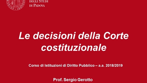 Thumbnail for entry Le decisioni della Corte costituzionale-2 (14.12.2018)